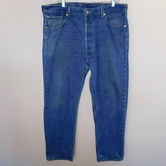 Levis 501 XX Jeans Size 40 x 34 Denim 5 Pocket Indigo Blue Casual Button Fly - Picture 1 of 10
